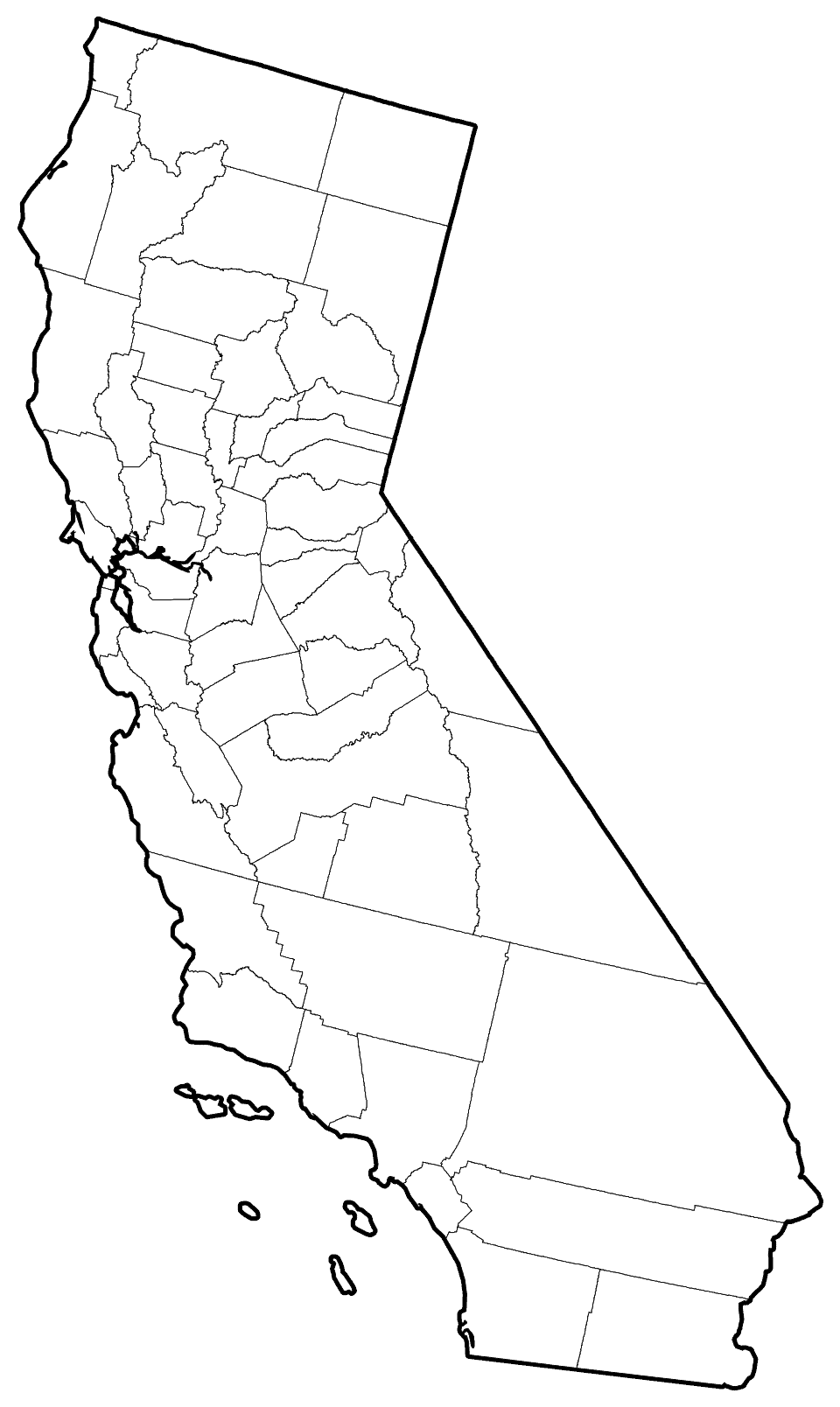 Outline map of California showing all 58 counties