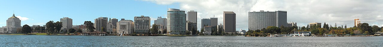 Oakland skyline and Lake Merritt, Alameda County, California