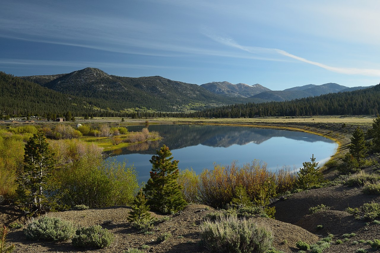 Hope Valley with a pond and forested mountains in Alpine County, California