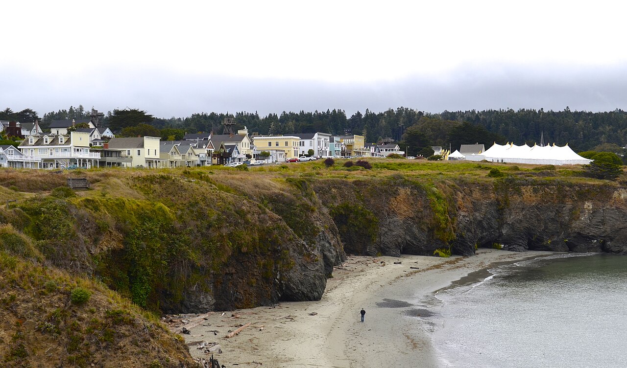 Mendocino village seen from the Mendocino Headlands on the coast of Mendocino County, California