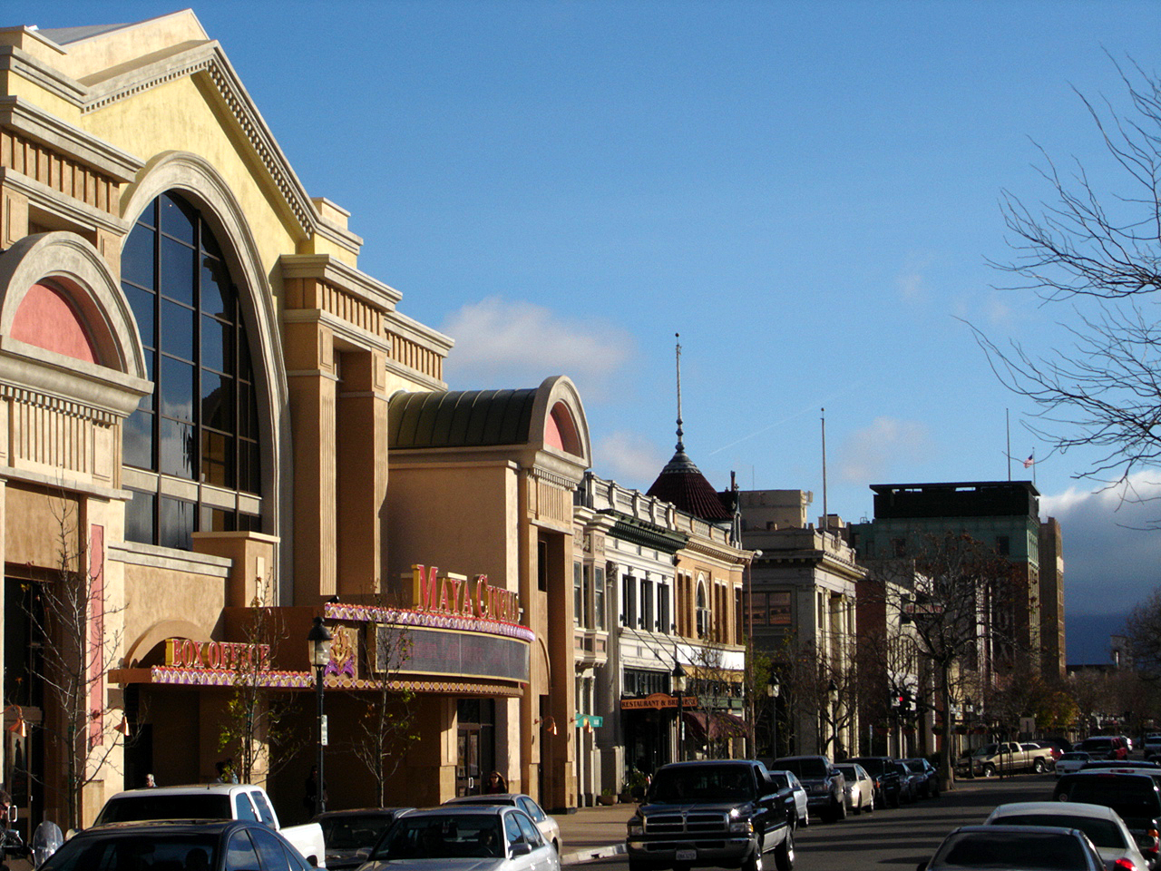 Historic buildings along a downtown street in Salinas, Monterey County, California