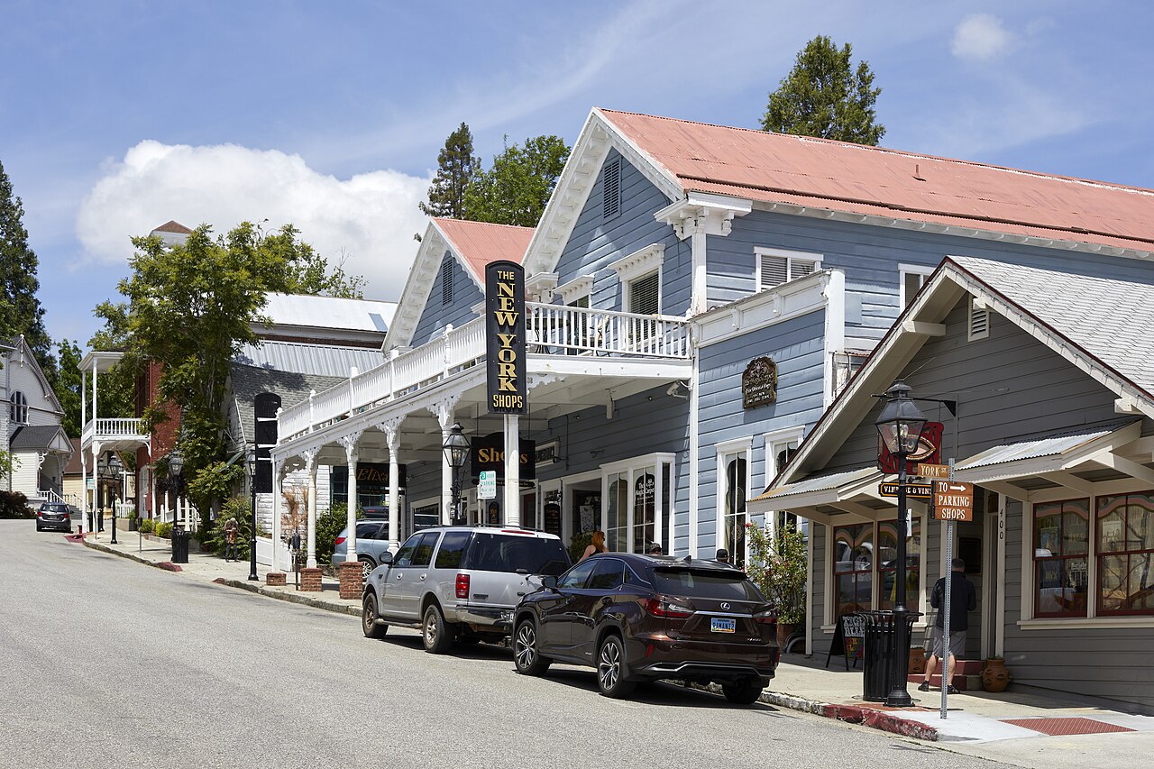Broad Street in downtown Nevada City, the county seat of Nevada County, California