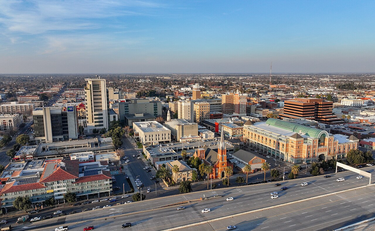Aerial view of the Stockton, California skyline, San Joaquin County