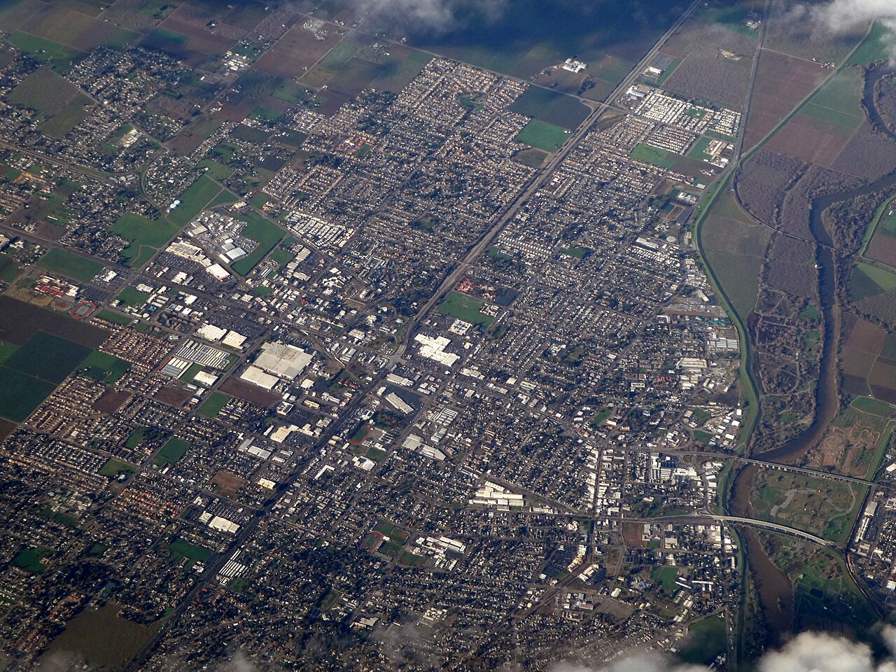 Aerial view of Yuba City, the county seat of Sutter County, California