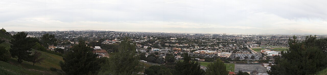 Wide panoramic view over the rooftops and streets of Torrance, California